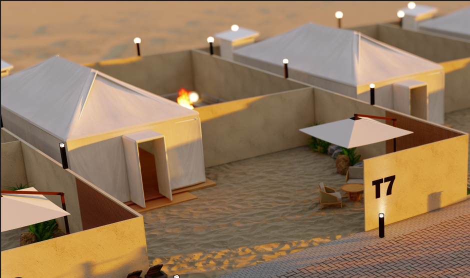 Regular tent design with private outdoor seating